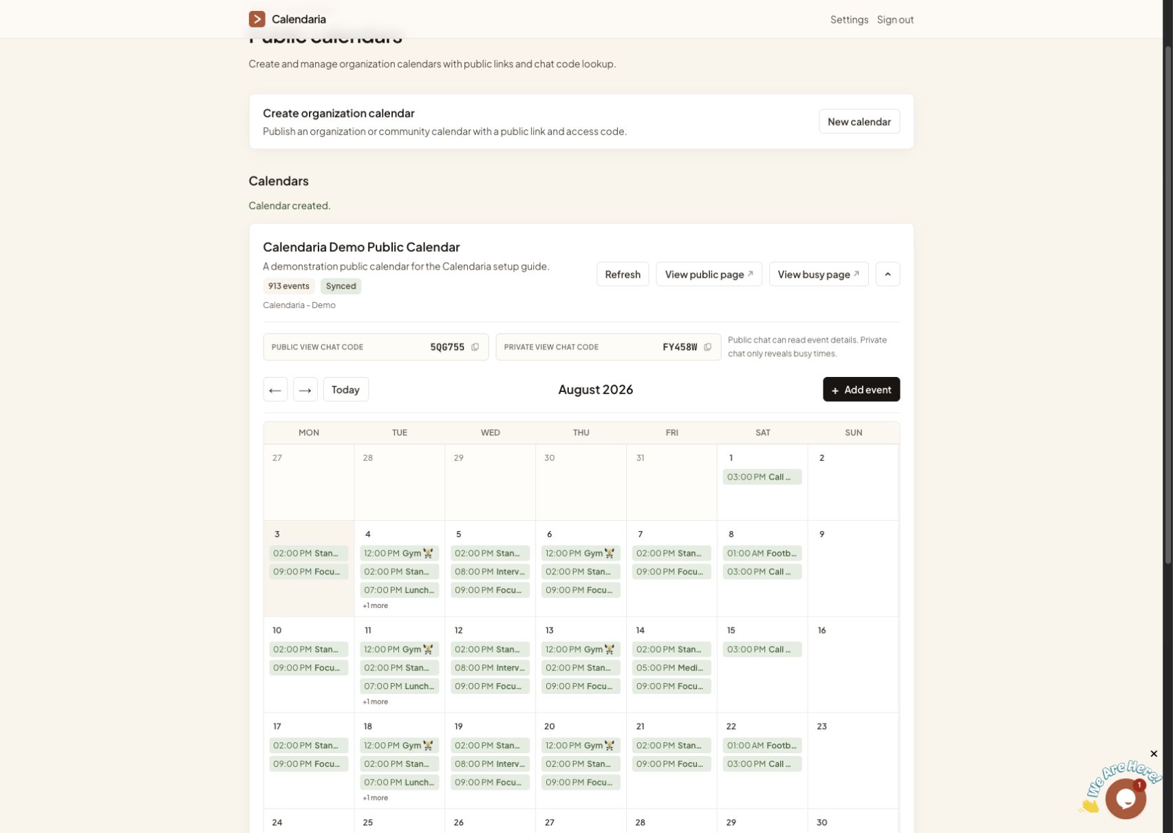 Public calendar manager