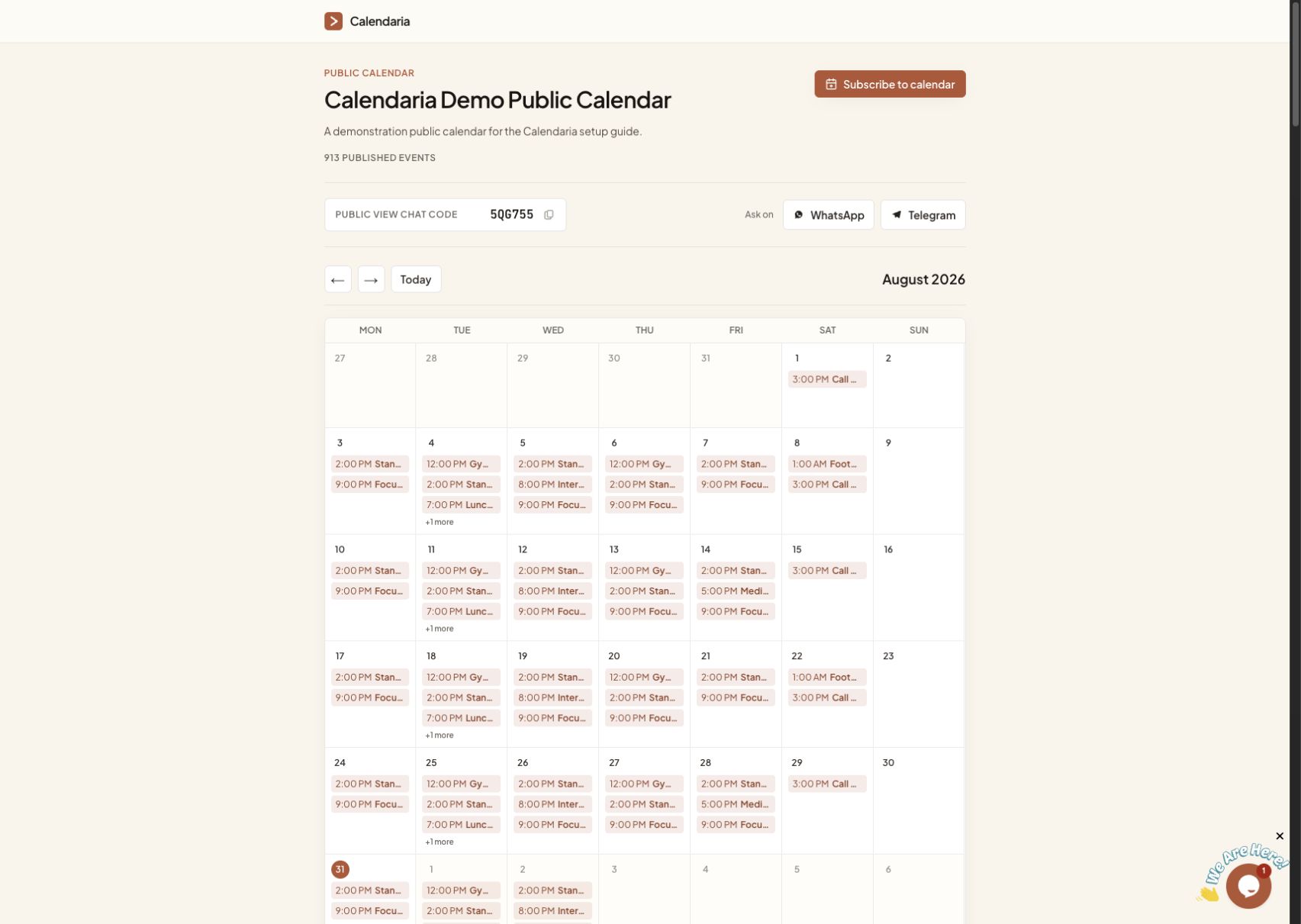 Published public calendar
